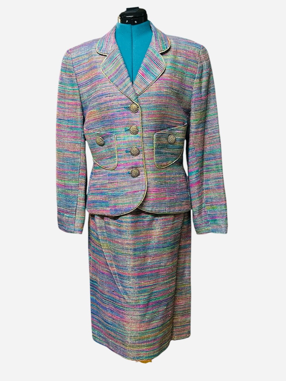 Vintage Rickie Freeman For T.I. Nites Suit Skirt Set In Multicolored Metallic 12